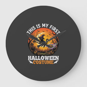 Grande Horloge Ronde Est Premier Costume d'Halloween Balai Chat Noir_1