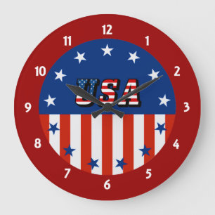 Grande Horloge Ronde États-Unis - Drapeau américain et étoiles dans l'h