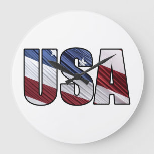 Grande Horloge Ronde États-Unis en rouge blanc et bleu drapeau patrioti