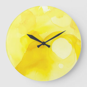 Grande Horloge Ronde Été Moderne Conception Abstraite jaune et blanc