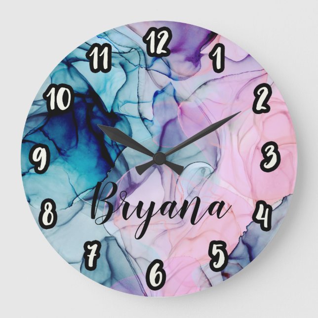 Grande Horloge Ronde Éthérée Turquoise rose pourpre encre glamour moder (Recto)
