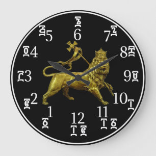 Grande Horloge Ronde Ethiopian Numbers Clock - Black Lion - (Large)