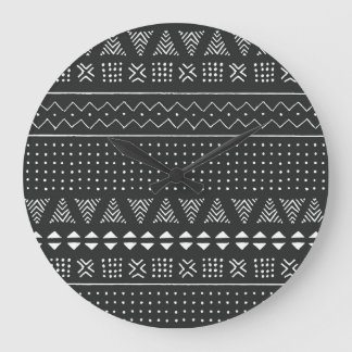 Grande Horloge Ronde Ethnie tribale : motif noir blanc.