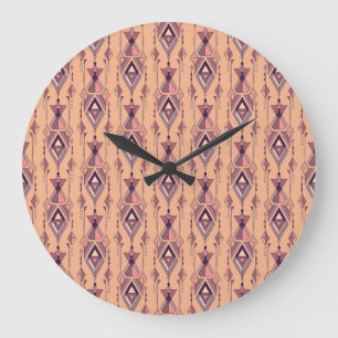 Grande Horloge Ronde Ethnique tribale : Aztec Mexicain sans couture Vin