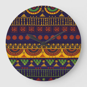 Grande Horloge Ronde Ethno Tribal : Conception Motif transparente.