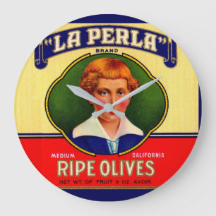 Grande Horloge Ronde étiquette des olives de LaPerla dans les années 19