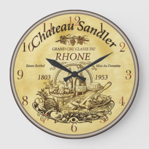 Grande Horloge Ronde étiquette viticole vintage français