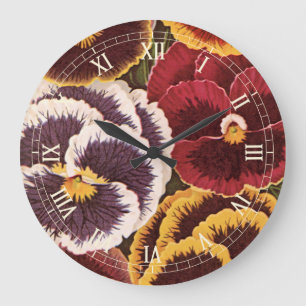 Grande Horloge Ronde Étiquettes de paquets de graines vintage, fleurs d