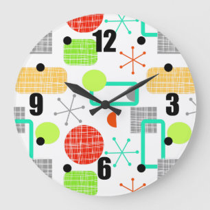 Grande Horloge Ronde Étoile atomique géométrique colorée moderne du