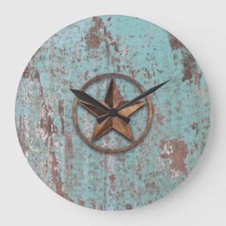 Grande Horloge Ronde Etoile rustique (bleu)