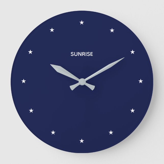 Grande Horloge Ronde Étoiles blanches sur fond bleu marine (Recto)