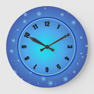 Grande Horloge Ronde Étoiles bleues