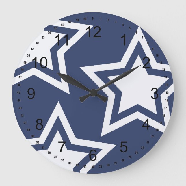 Grande Horloge Ronde Étoiles Bleues Blancs (Recto)