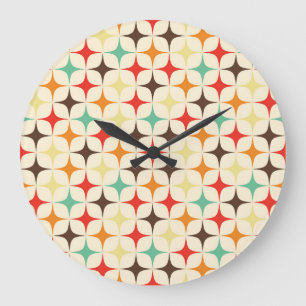 Grande Horloge Ronde Étoiles colorées Motif géométrique rétro