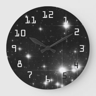 Grande Horloge Ronde Étoiles dans l'espace profond Noir et blanc