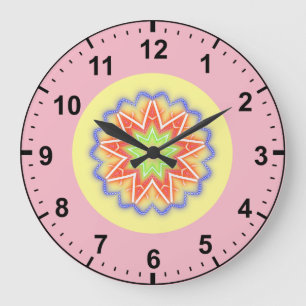 Grande Horloge Ronde ~ Étoiles de fleurs fractales ~