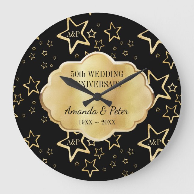 Grande Horloge Ronde Étoiles Dorées Avec Monogramme (Recto)