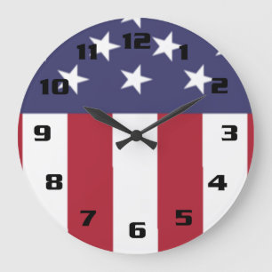 Grande Horloge Ronde Étoiles et rayures patriotiques
