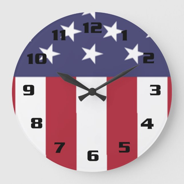 Grande Horloge Ronde Étoiles et rayures patriotiques (Recto)