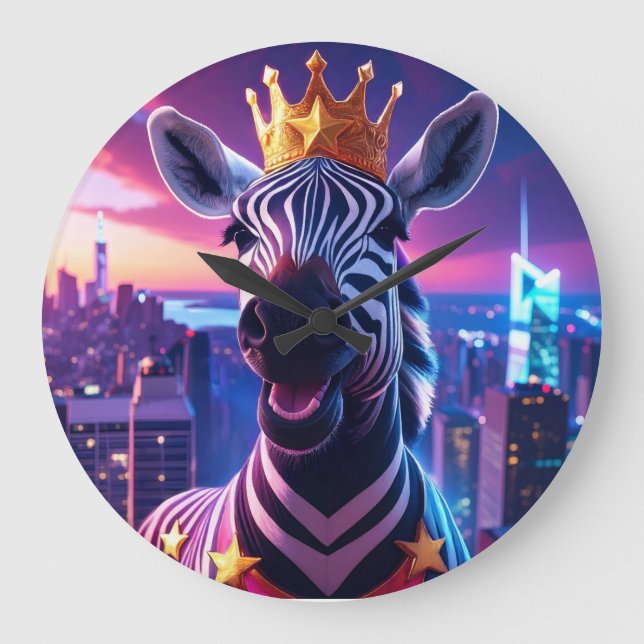 Grande Horloge Ronde Étoiles Et Rayures Zebra Zanzibar (Recto)