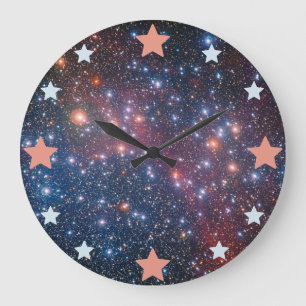 Grande Horloge Ronde Étoiles géométriques sur une nébuleuse cosmique.