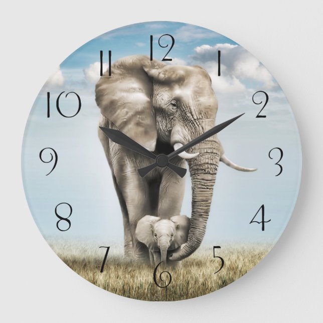 Grande Horloge Ronde Etonnant Eléphant bébé veau (Recto)