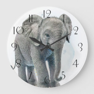 Grande Horloge Ronde Etonnant Eléphant bébé veau