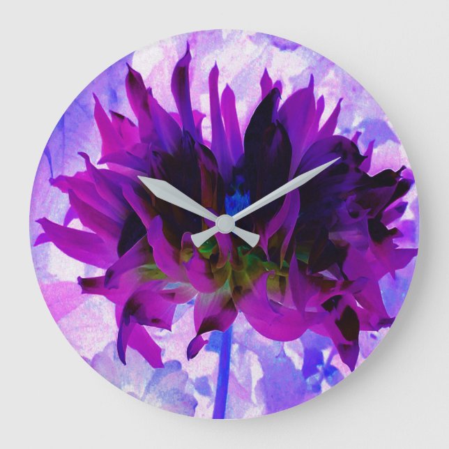 Grande Horloge Ronde Étonnant violet et noir cactus Dahlia (Recto)