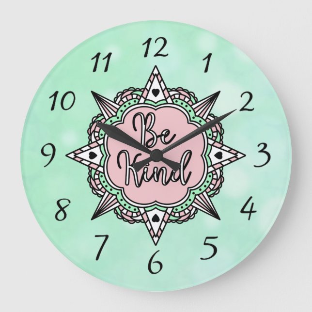 Grande Horloge Ronde Être gentil | Mint vert et rose  (Recto)