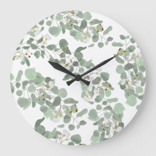 Grande Horloge Ronde Eucalyptus Vert Argent Dollar Gum Blossoms