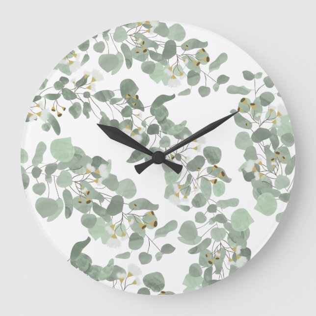 Grande Horloge Ronde Eucalyptus Vert Argent Dollar Gum Blossoms (Recto)