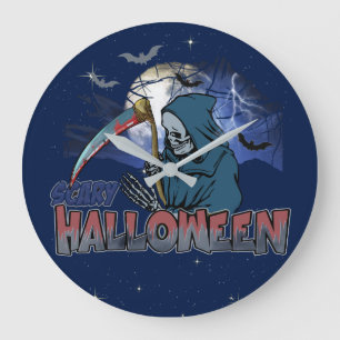 Grande Horloge Ronde Evil Skeleton In Scary Dark Night Halloween