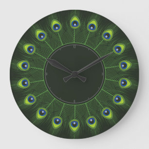 Grande Horloge Ronde Exquisite Peacock Feathers Vivid Pheasant Bird