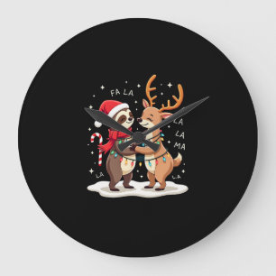 Grande Horloge Ronde Fa La La Llama Xmas Lights Sloth Riding Llama Chri