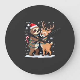 Grande Horloge Ronde Fa La La Llama Xmas Lights Sloth Riding Llama Chri