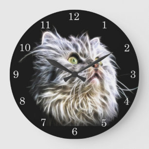 Grande Horloge Ronde Face du chat perse de Fractalius