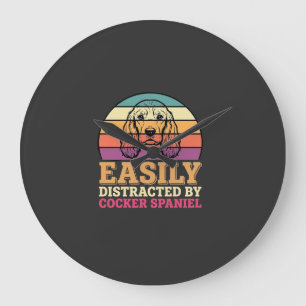 Grande Horloge Ronde Facilement distrait par Cocker Spaniel Rétro Chien