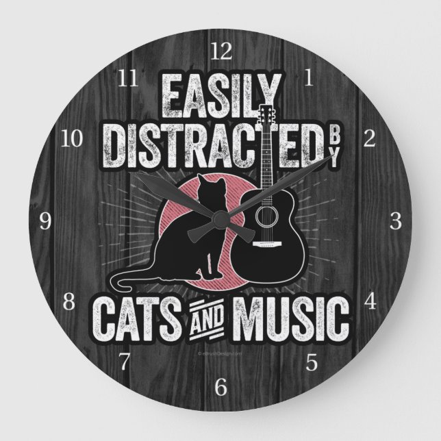 Grande Horloge Ronde Facilement distrait par les chats et la musique (Recto)