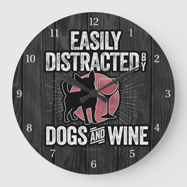 Grande Horloge Ronde Facilement distrait par les chiens et le vin (Recto)