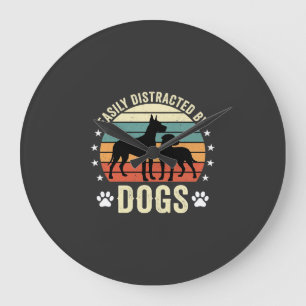 Grande Horloge Ronde Facilement distrait par les chiens Vintage Retro C