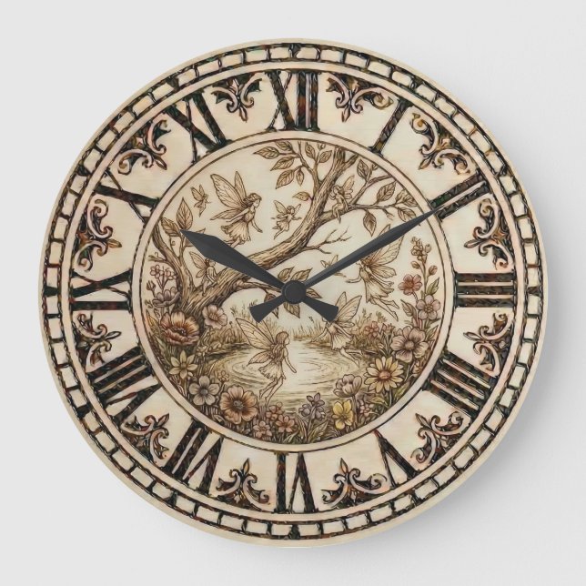 Grande Horloge Ronde Fairies Around a Tree Wall Clock (Recto)