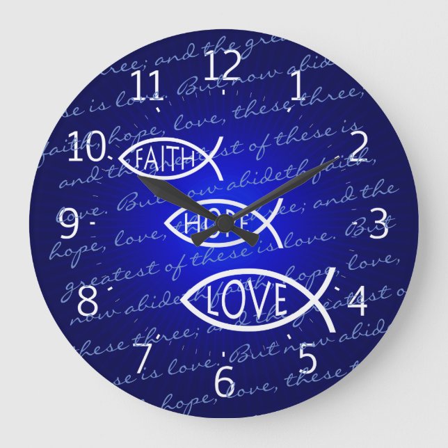 Grande Horloge Ronde Faith Hope Love Ichthus - Christian Fis Wall Horlo (Recto)