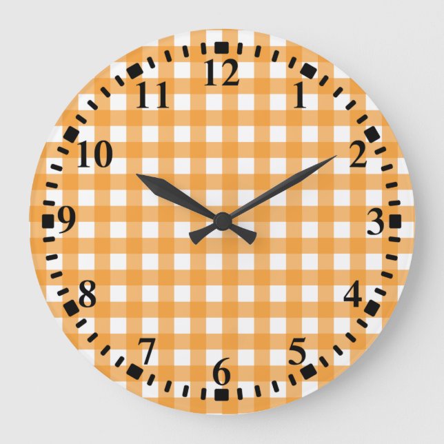Grande Horloge Ronde Fall Autumn Orange Plaid Pattern  (Recto)