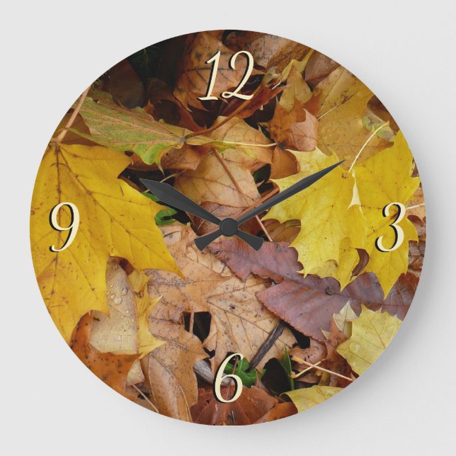 Grande Horloge Ronde Fallen Maple Feuille Jaune Automne Nature (Recto)