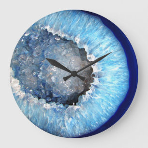 Grande Horloge Ronde Falln Geode en cristal bleu