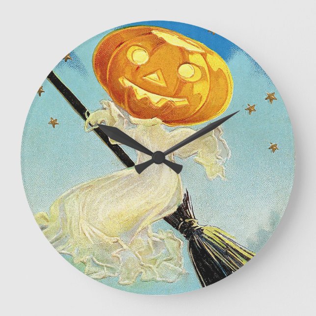 Grande Horloge Ronde Falln Happy Halloween sorcière Citrouille (Recto)