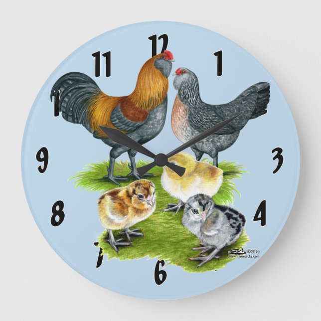 Grande Horloge Ronde Famille Ameraucana de poulet (Recto)
