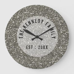 Grande Horloge Ronde Famille de Parties scintillant argentées