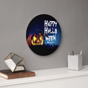 Grande Horloge Ronde Famille Éffrayante simple Citrouille Halloween heu