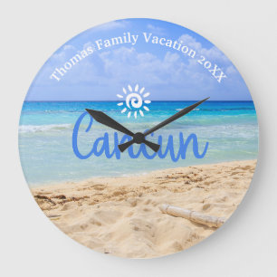Grande Horloge Ronde Famille Personnalisée Cancun Beach Vacances